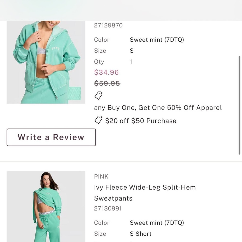 PINK Victoria's Secret Sweet Mint Fleece lounge wear